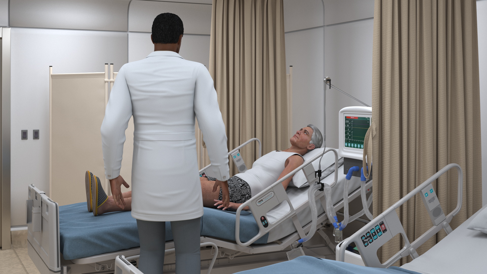 3D Modern Intensive Care Hospital Ward with Patient model