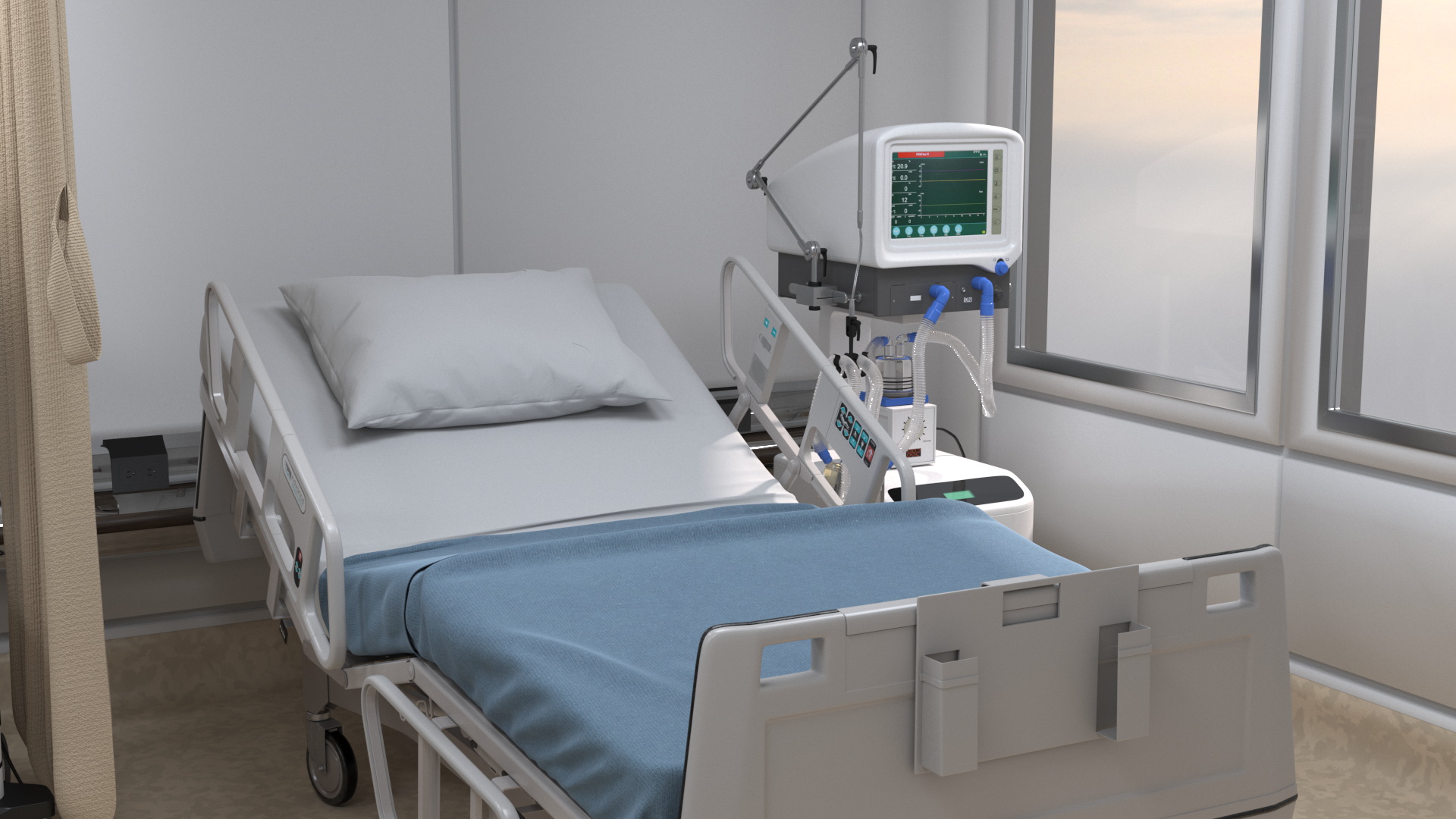 3D Modern Intensive Care Hospital Ward with Patient model