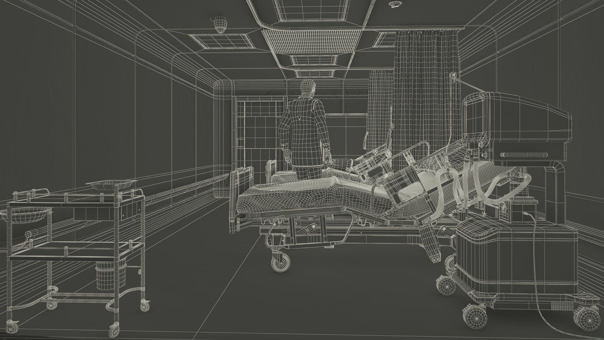 3D Modern Intensive Care Hospital Ward with Patient model