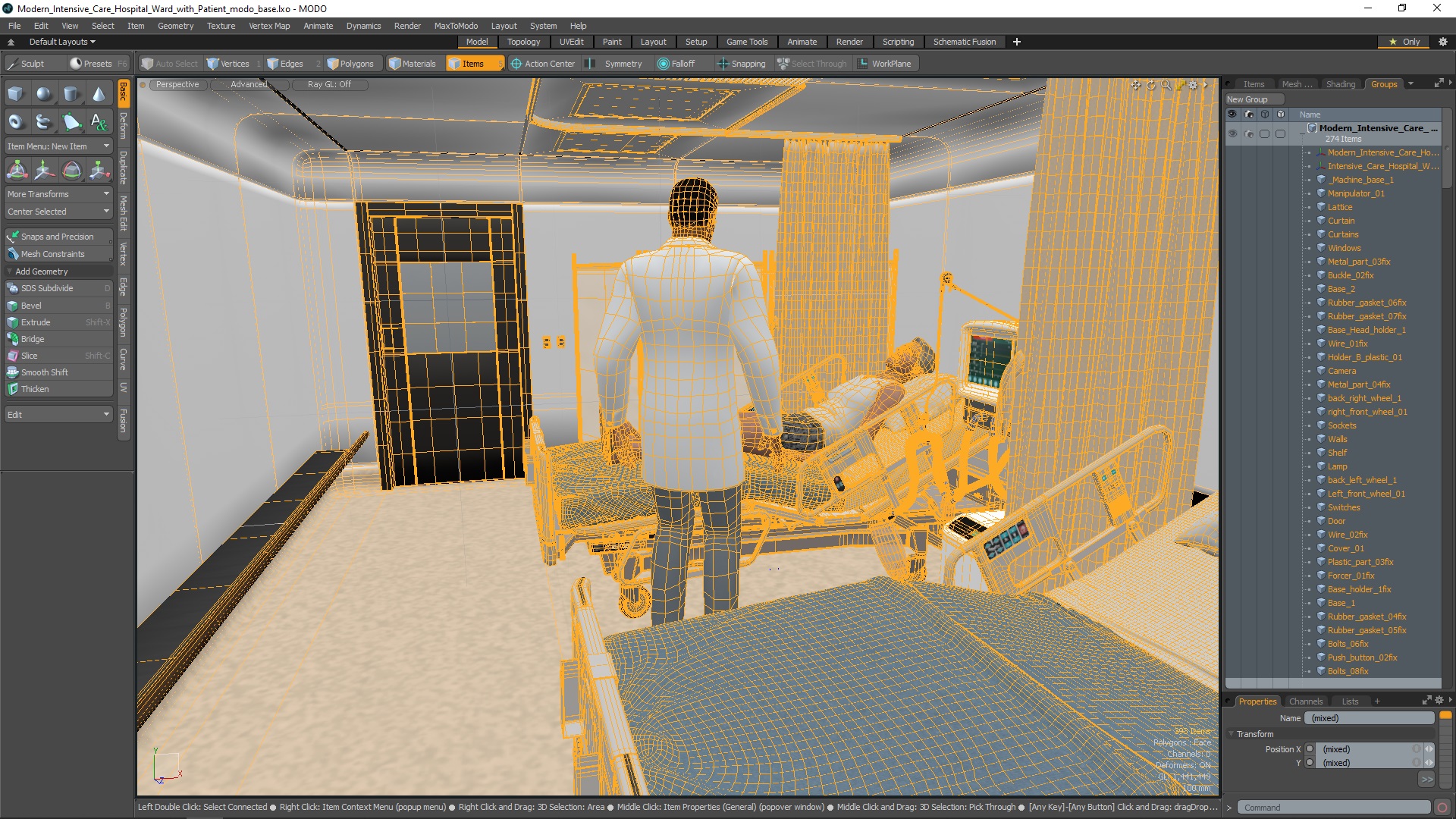 3D Modern Intensive Care Hospital Ward with Patient model