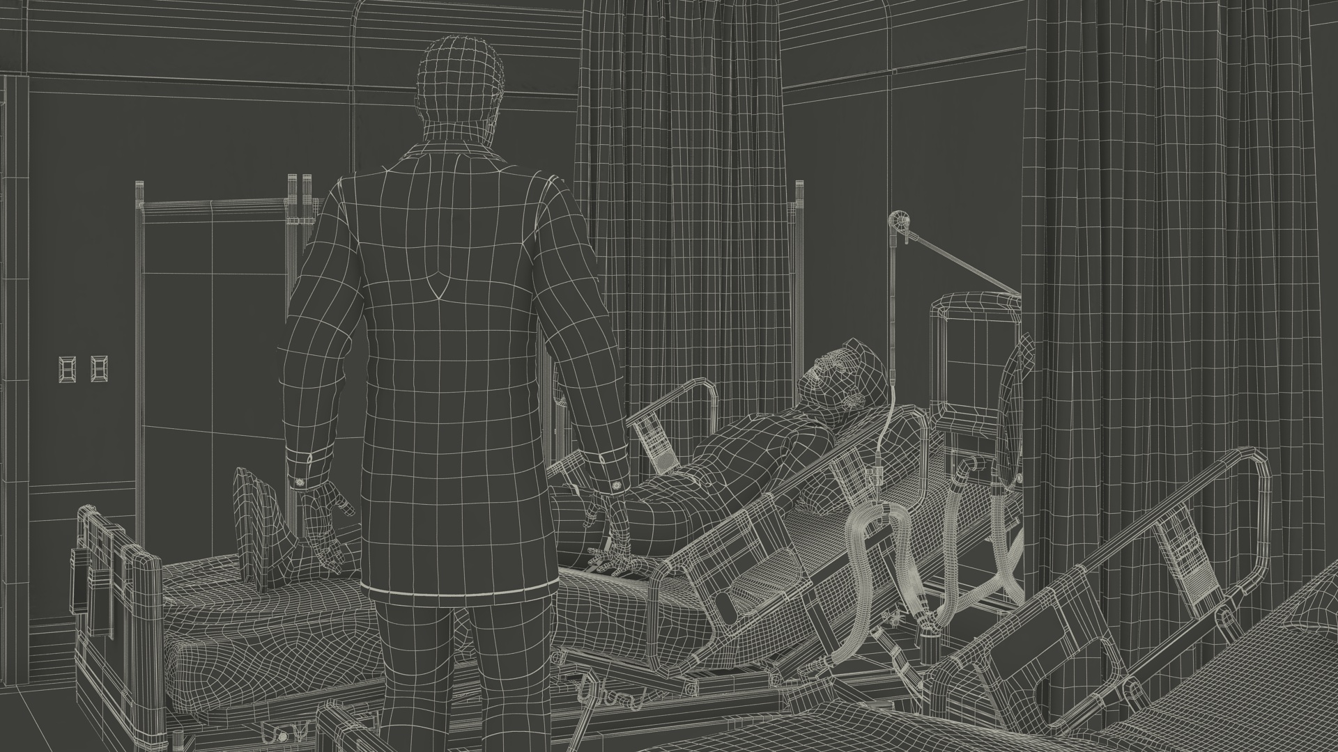 3D Modern Intensive Care Hospital Ward with Patient model