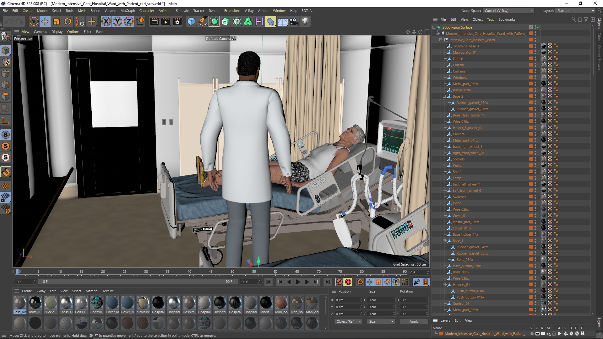 3D Modern Intensive Care Hospital Ward with Patient model