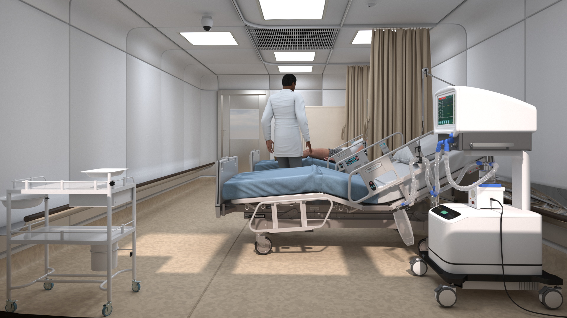 3D Modern Intensive Care Hospital Ward with Patient model