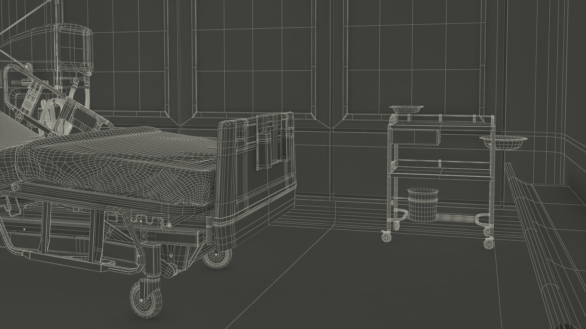 3D Modern Intensive Care Hospital Ward with Patient model