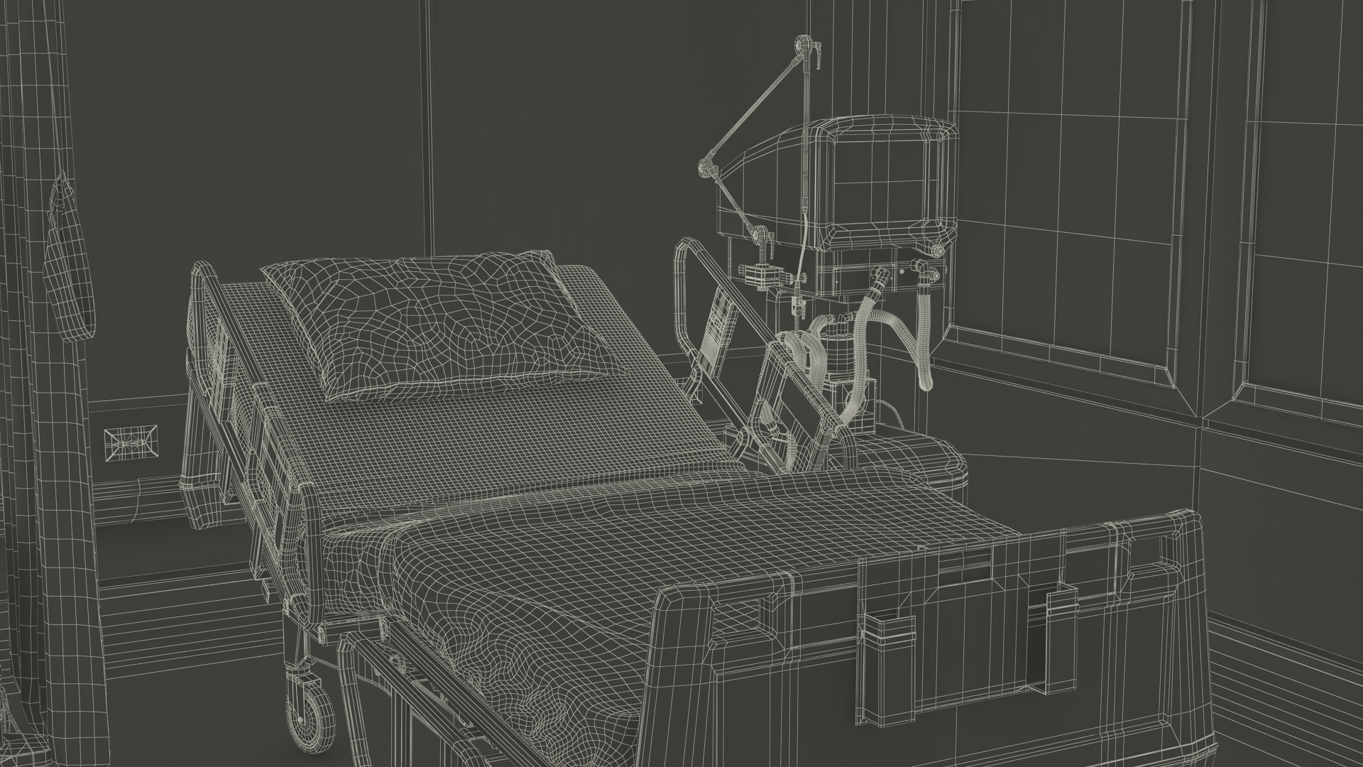 3D Modern Intensive Care Hospital Ward with Patient model