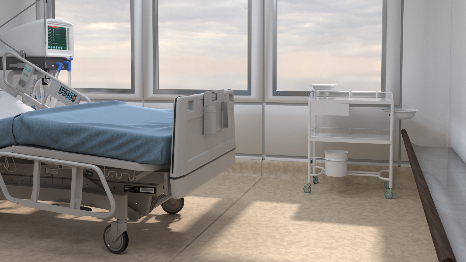 3D Modern Intensive Care Hospital Ward with Patient model