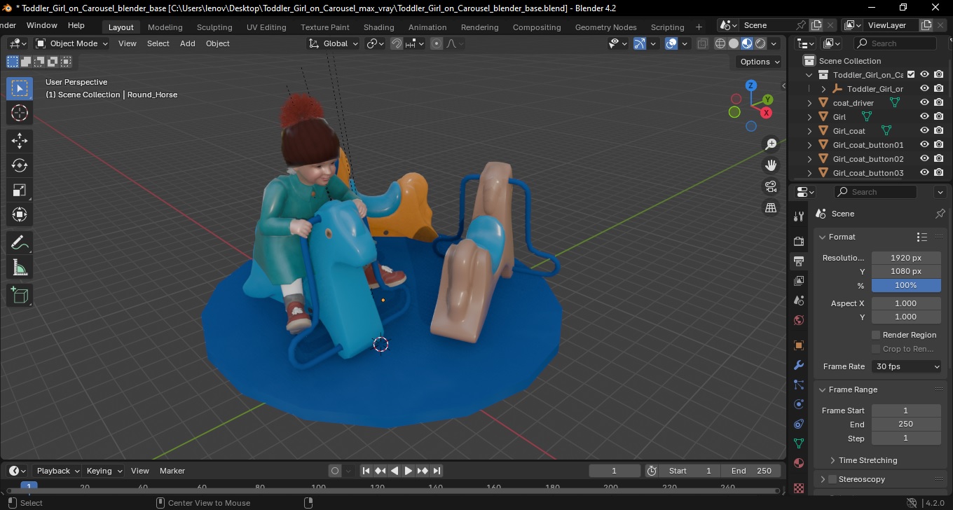 Toddler Girl on Carousel 3D model