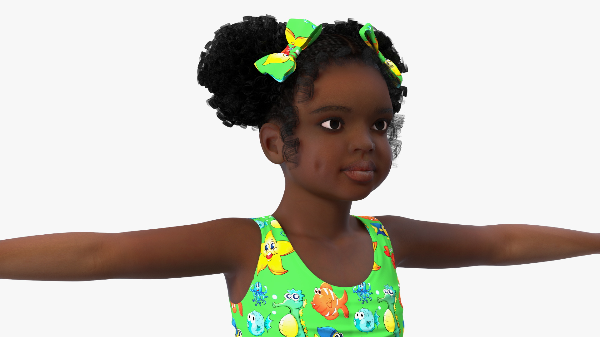 3D model T-Pose Black Girl Child Swimsuit Inflatable Circle