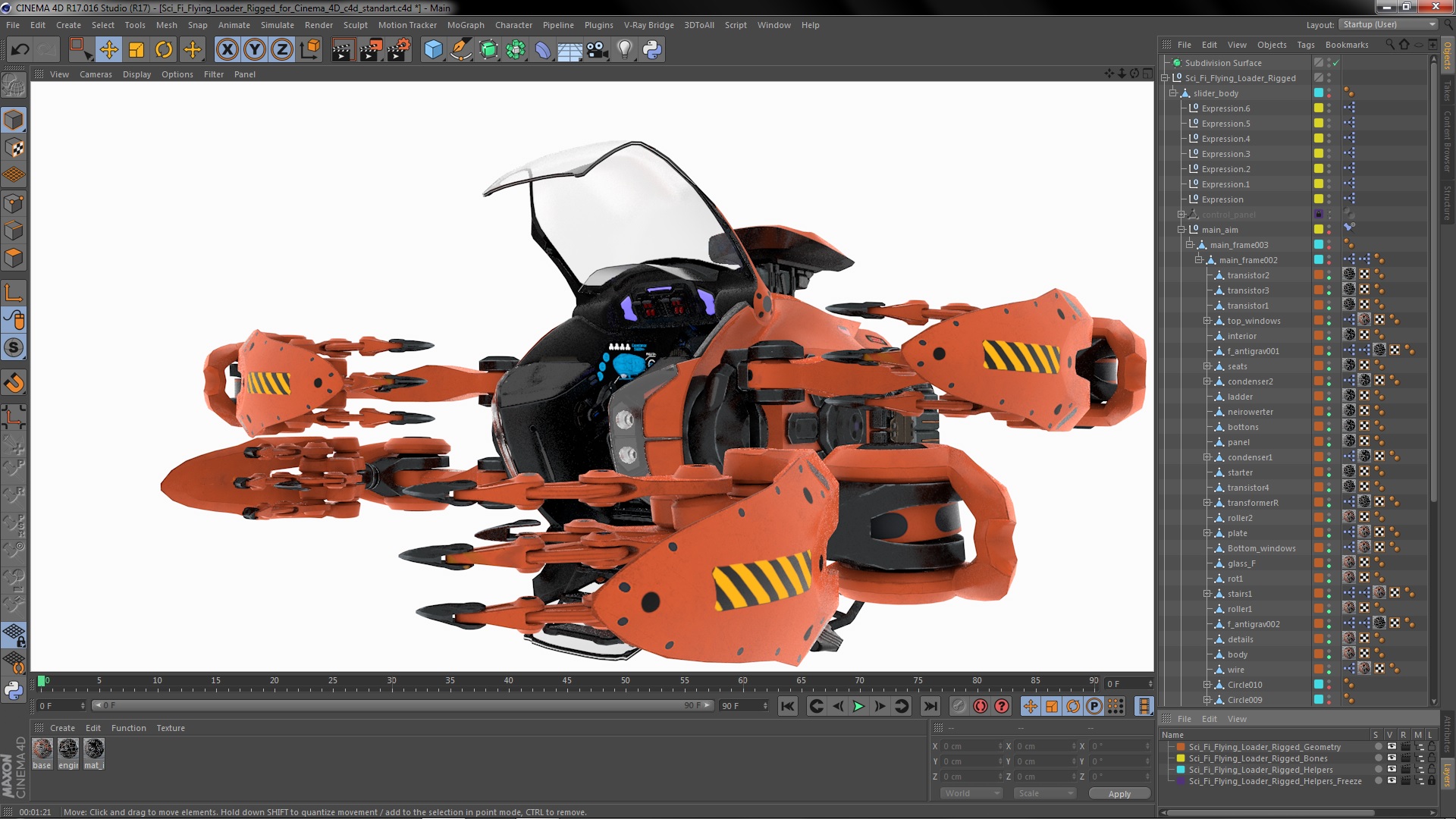 3D Sci Fi Flying Loader Rigged for Cinema 4D