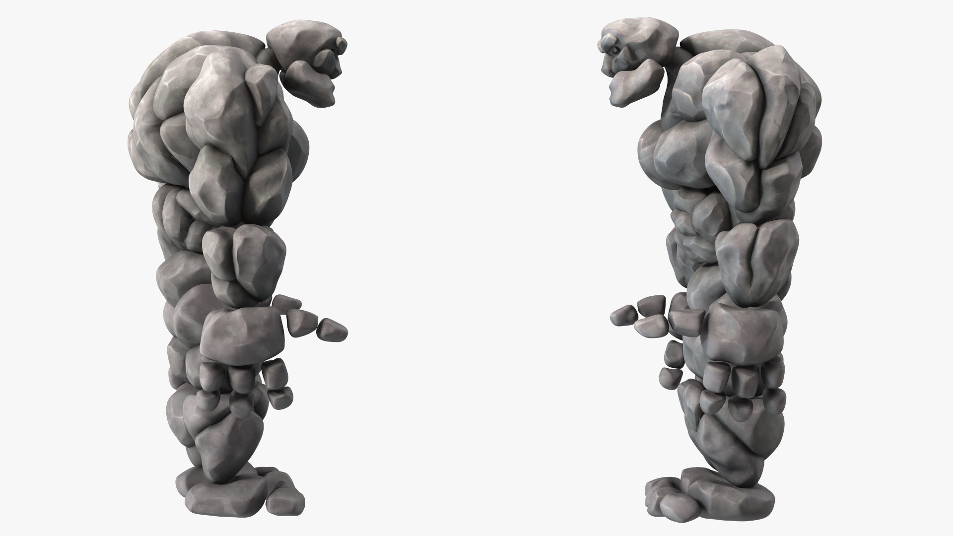 Stone Golem Cartoon Gray Stone Standing 3D model