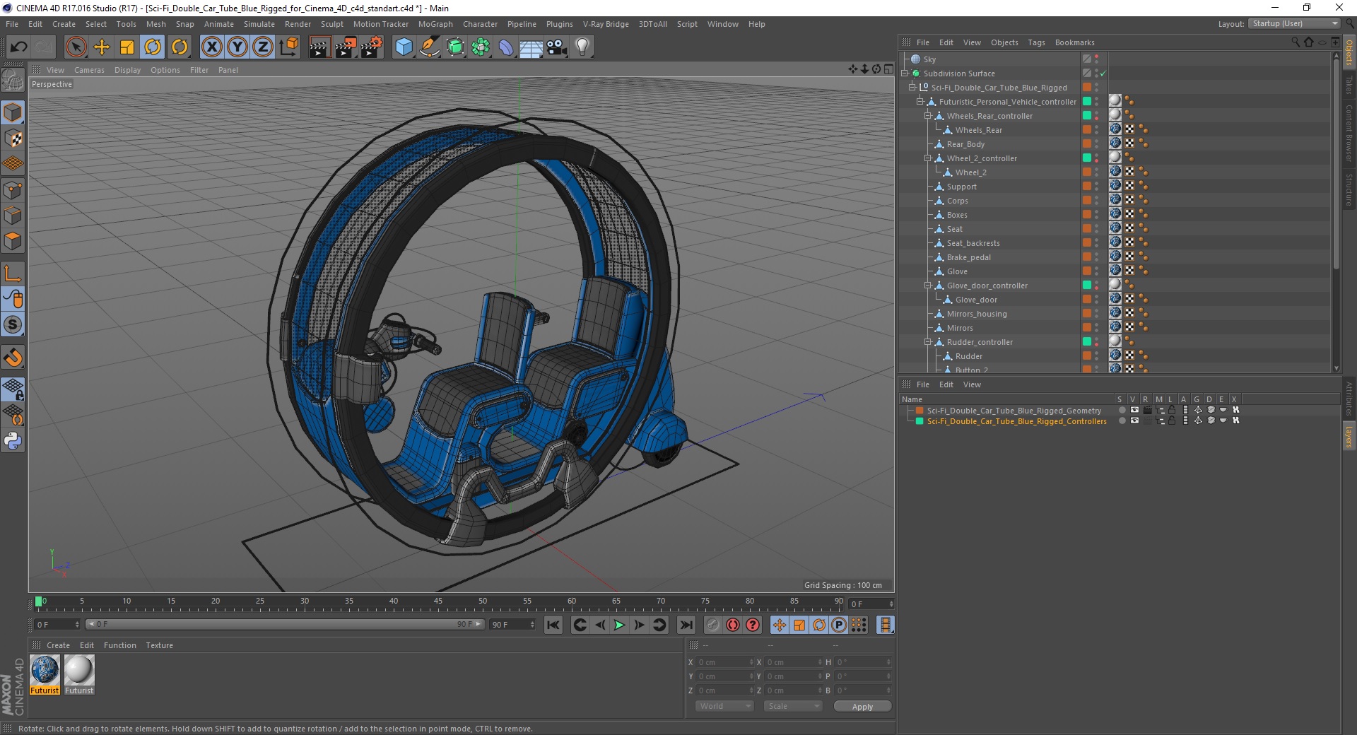 3D Sci-Fi Double Car Tube Blue Rigged for Cinema 4D model