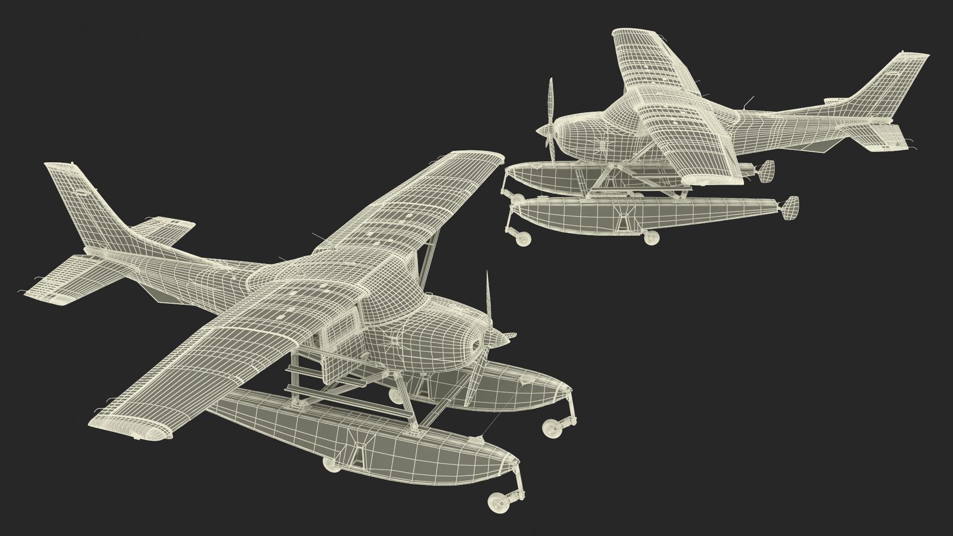 3D Seaplane Cessna 182 with Floats Rigged model