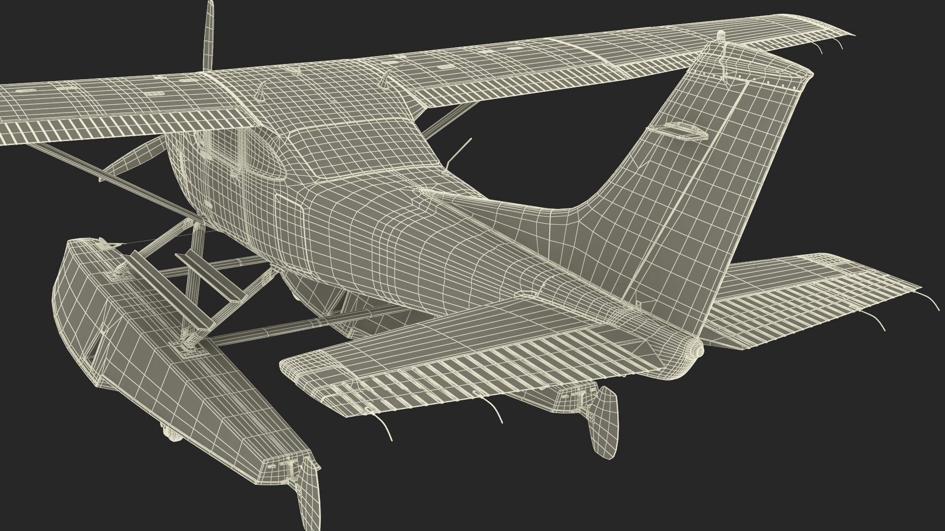 3D Seaplane Cessna 182 with Floats Rigged model