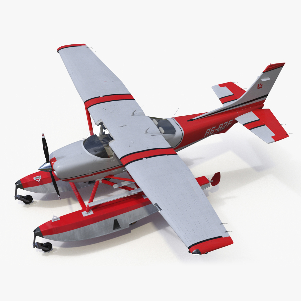 3D Seaplane Cessna 182 with Floats Rigged model