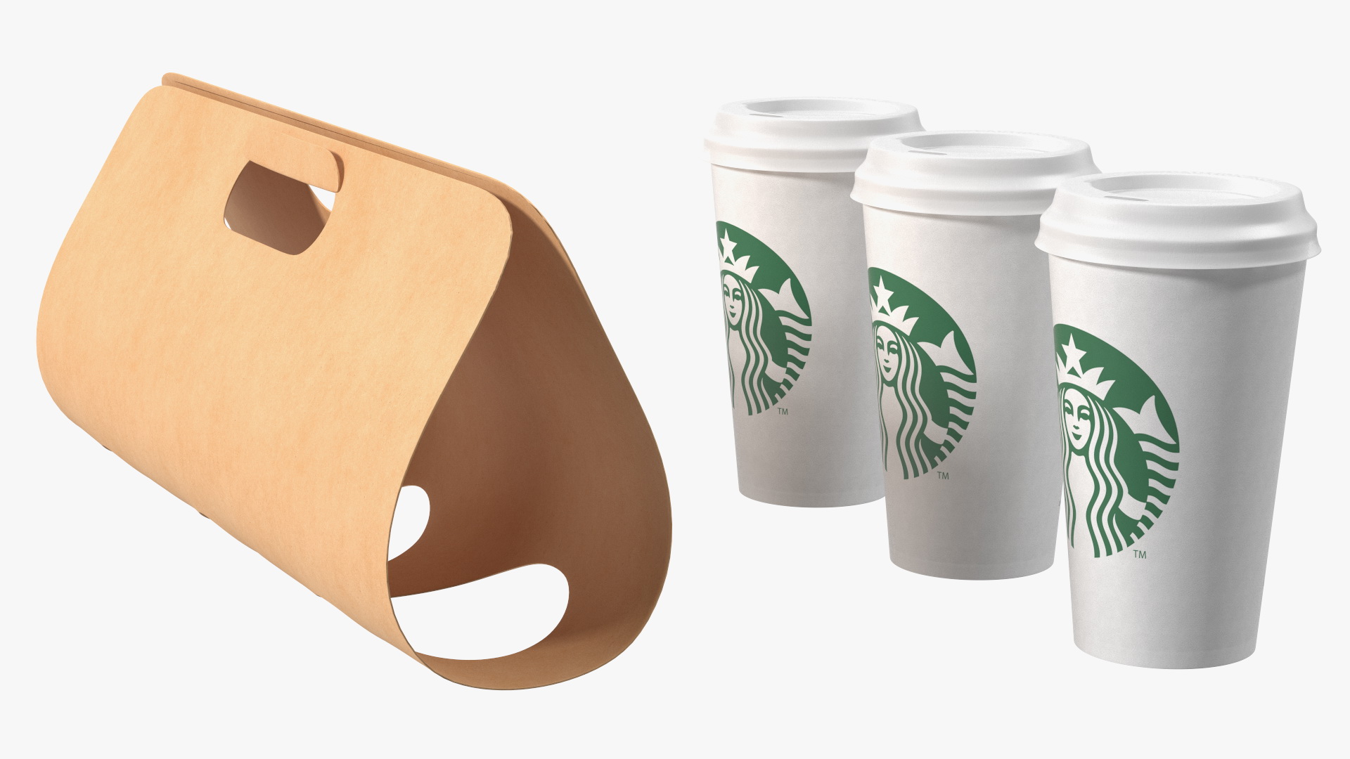 3D Kraft Paper Holder with Three Coffee Cups