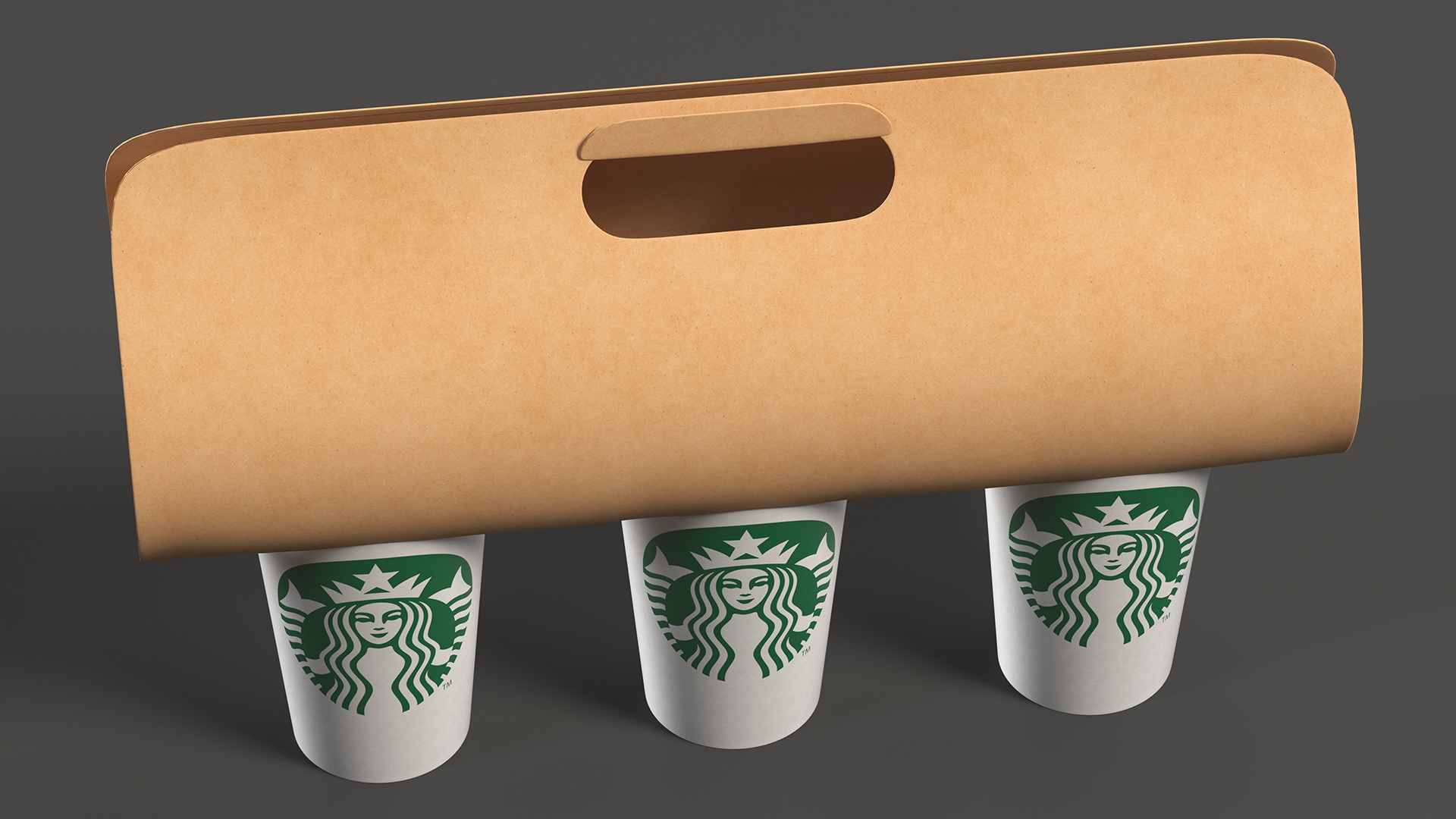 3D Kraft Paper Holder with Three Coffee Cups