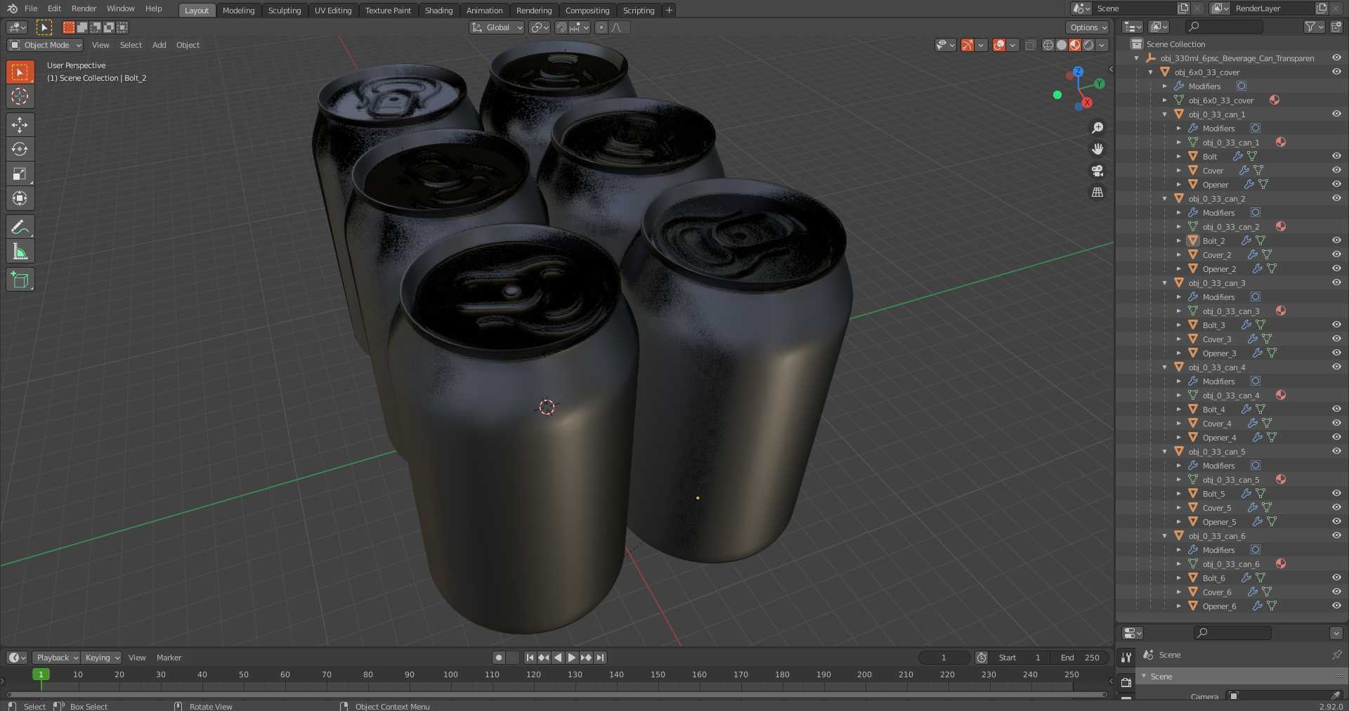 3D model 330ml 6psc Beverage Can Transparent Pack