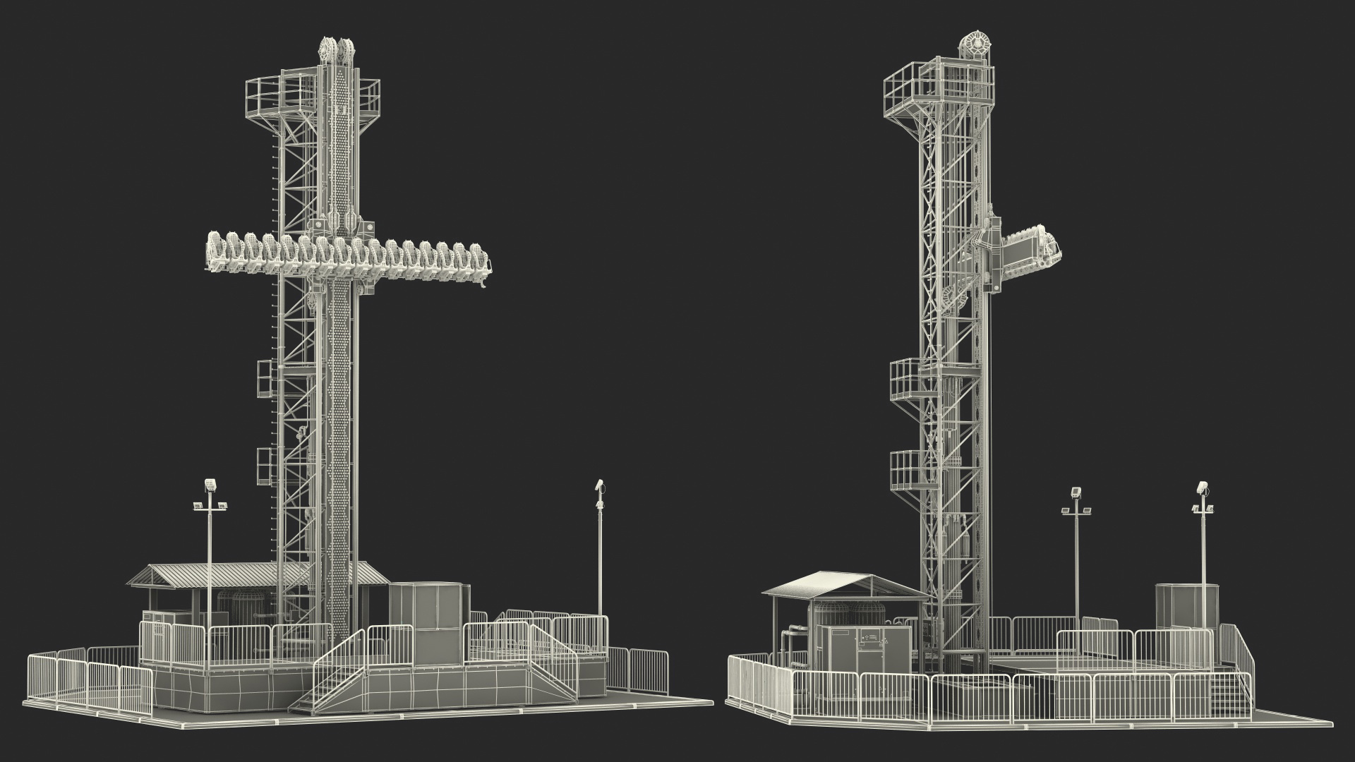 Drop Tower Ride Amusement Park Equipment Rigged 3D