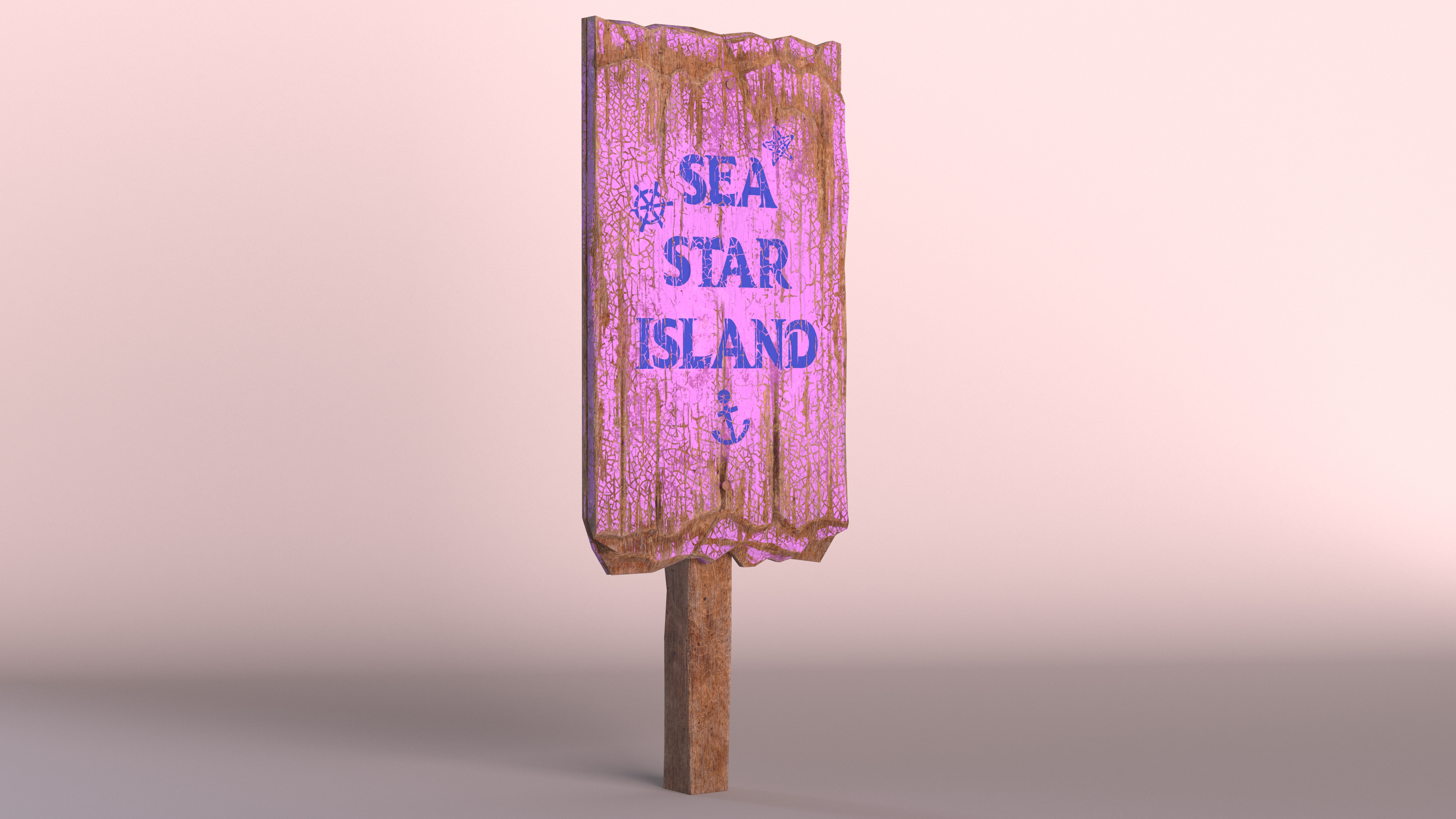 Aged Wooden Road Sign Board Mockup 3D model