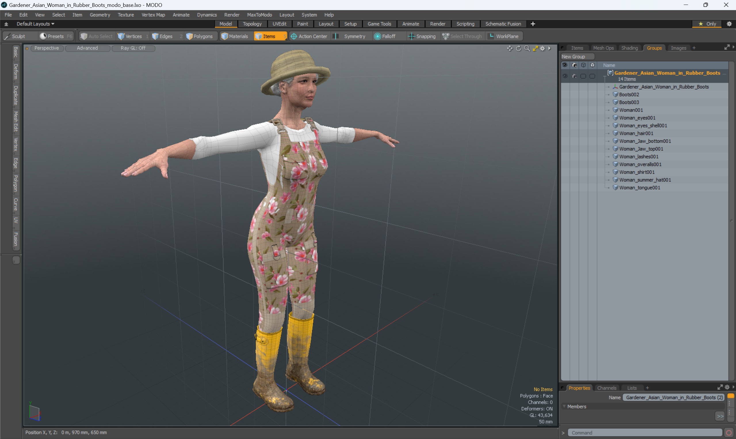 3D Gardener Asian Woman in Rubber Boots