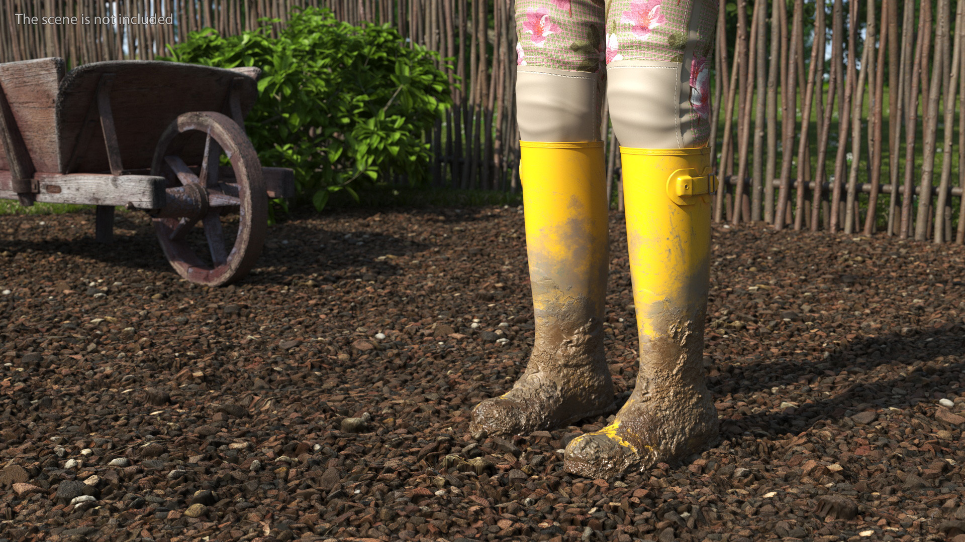 3D Gardener Asian Woman in Rubber Boots