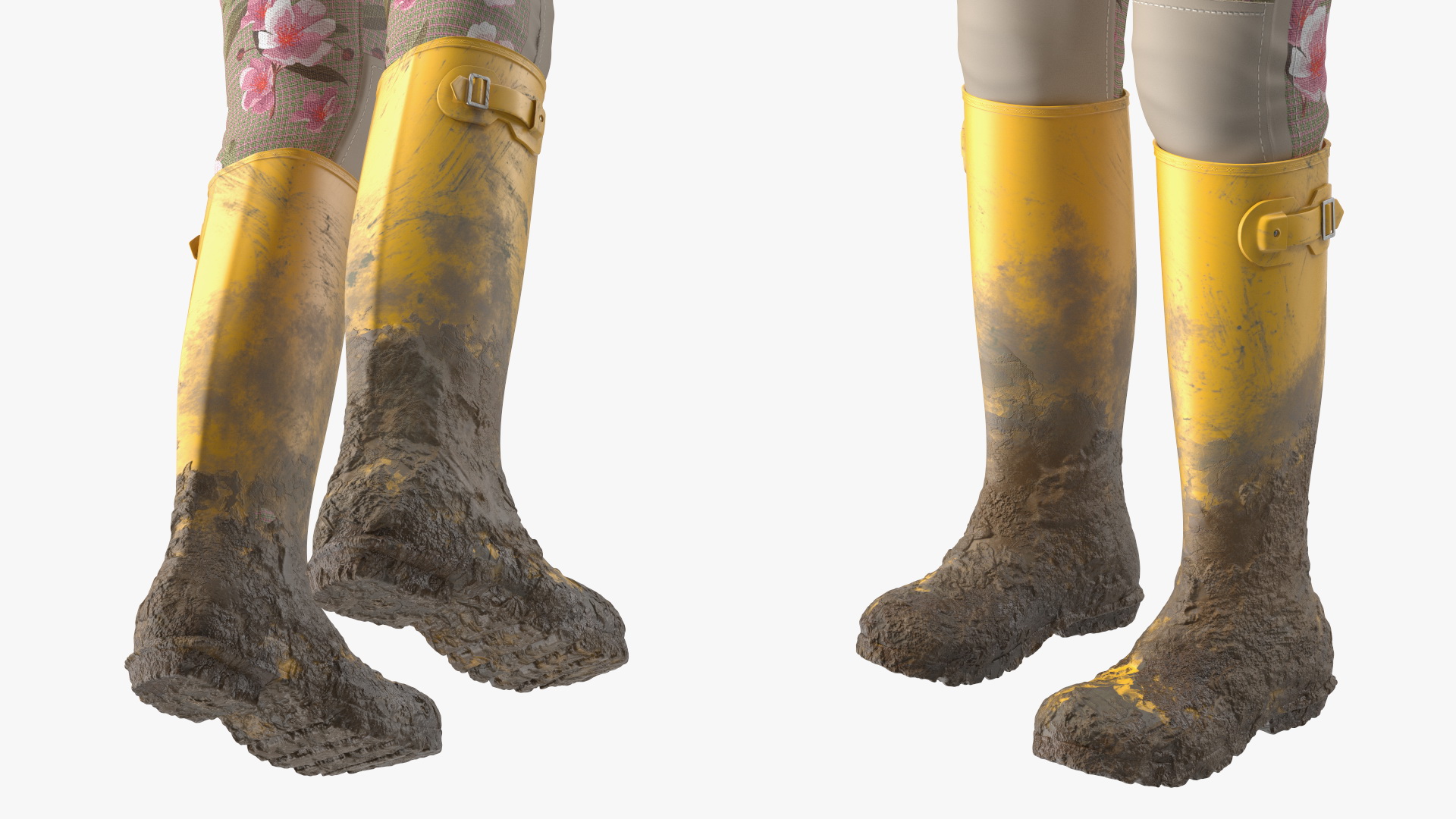 3D Gardener Asian Woman in Rubber Boots