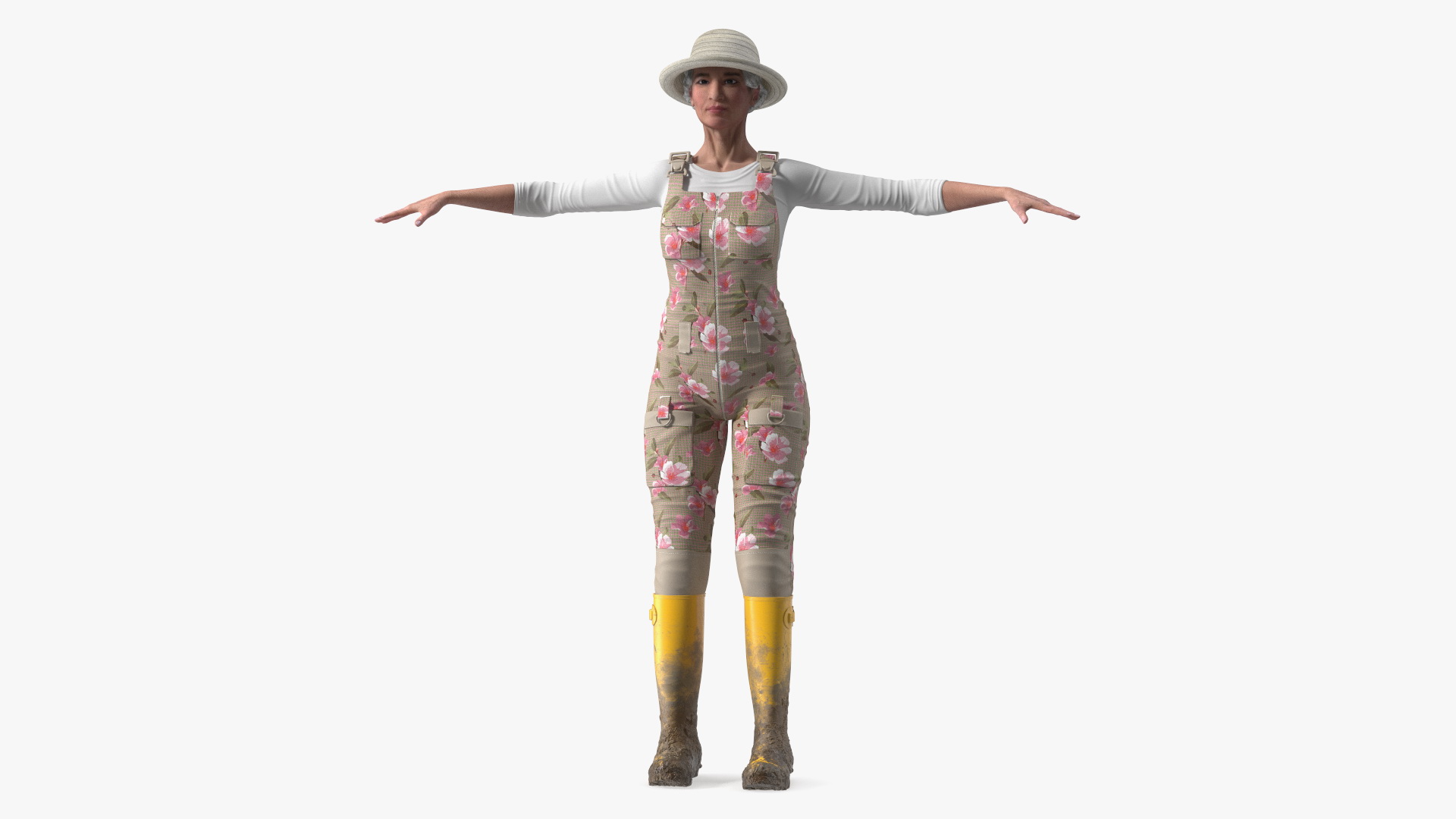 3D Gardener Asian Woman in Rubber Boots