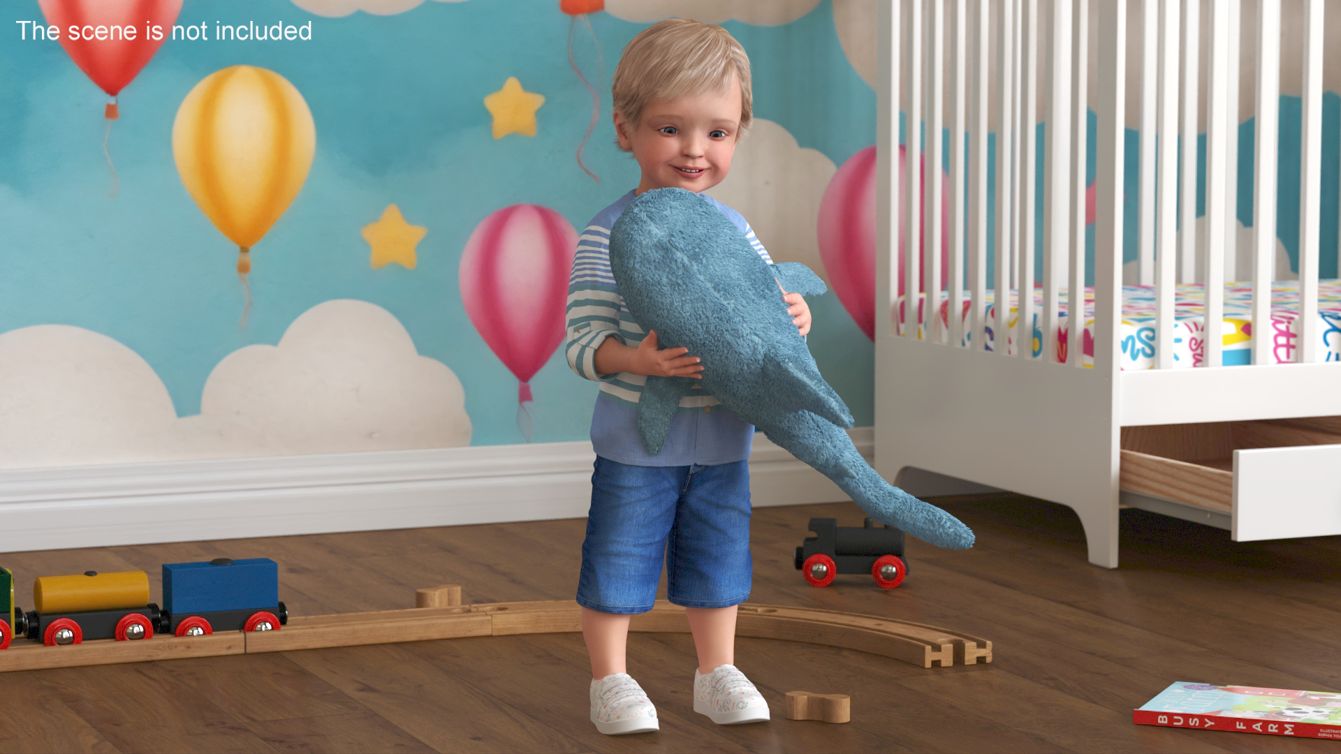 3D Boy Holding IKEA Stuffed Shark Toy Fur model