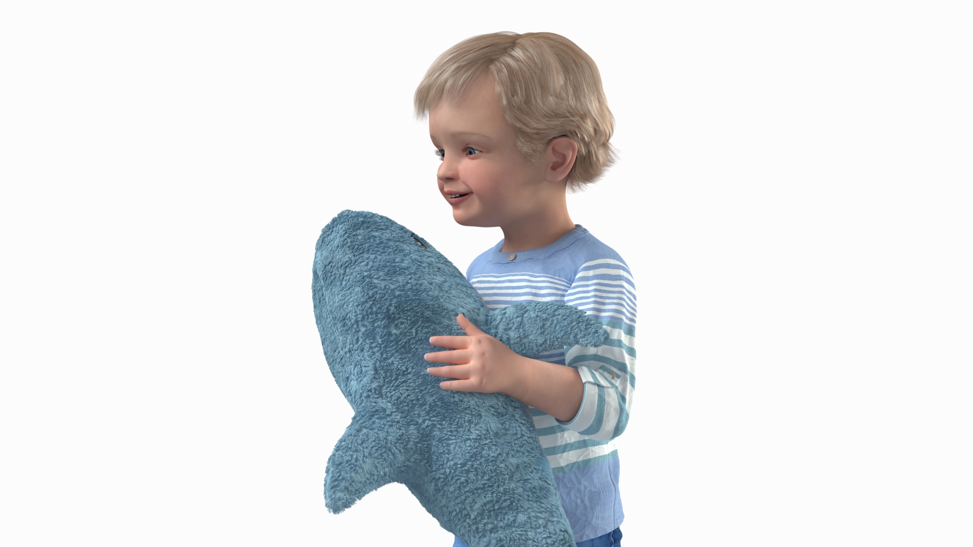 3D Boy Holding IKEA Stuffed Shark Toy Fur model