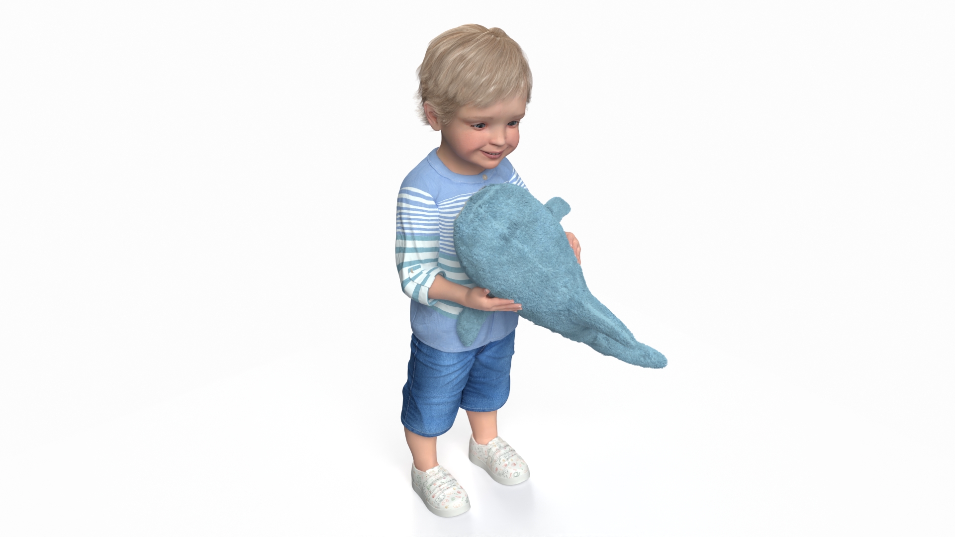 3D Boy Holding IKEA Stuffed Shark Toy Fur model