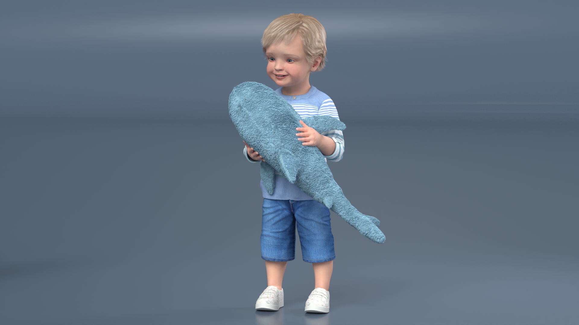 3D Boy Holding IKEA Stuffed Shark Toy Fur model