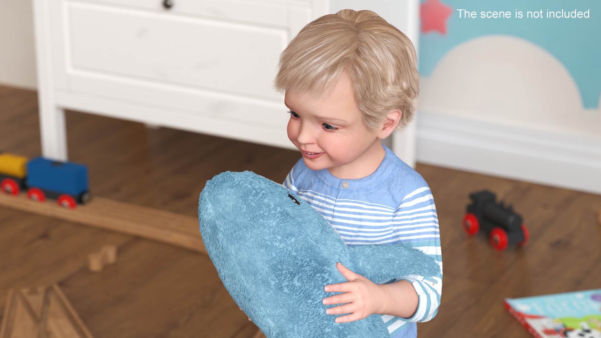 3D Boy Holding IKEA Stuffed Shark Toy Fur model