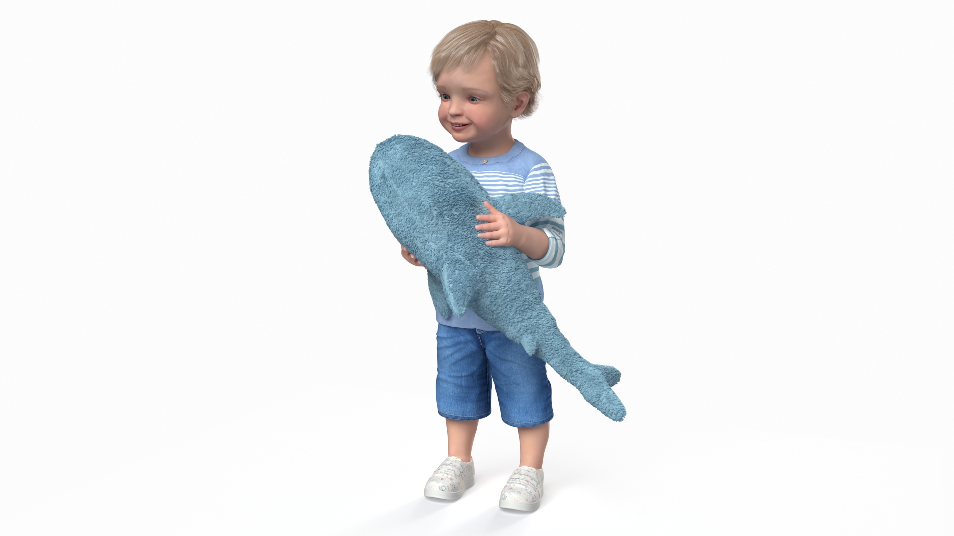 3D Boy Holding IKEA Stuffed Shark Toy Fur model