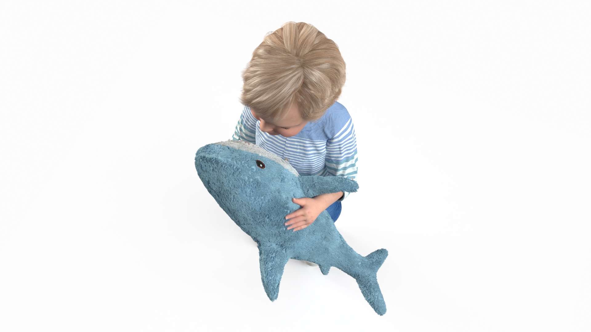 3D Boy Holding IKEA Stuffed Shark Toy Fur model