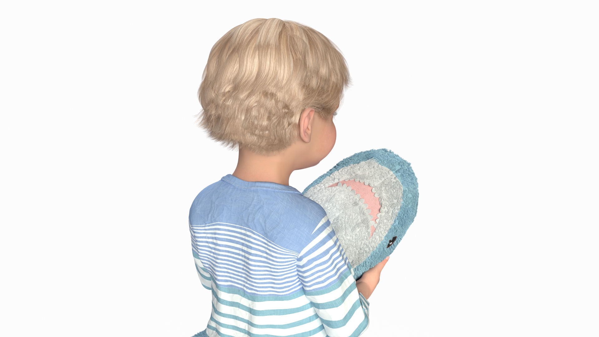 3D Boy Holding IKEA Stuffed Shark Toy Fur model