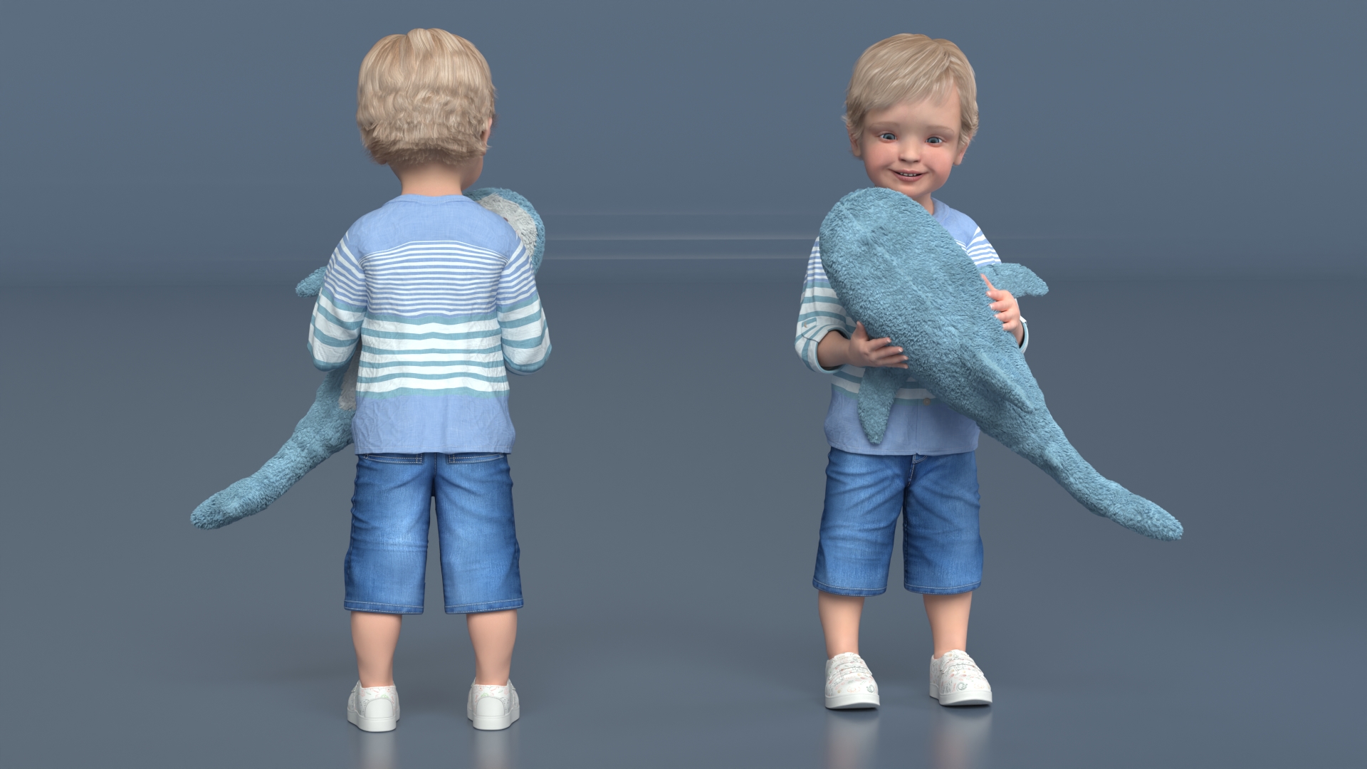 3D Boy Holding IKEA Stuffed Shark Toy Fur model