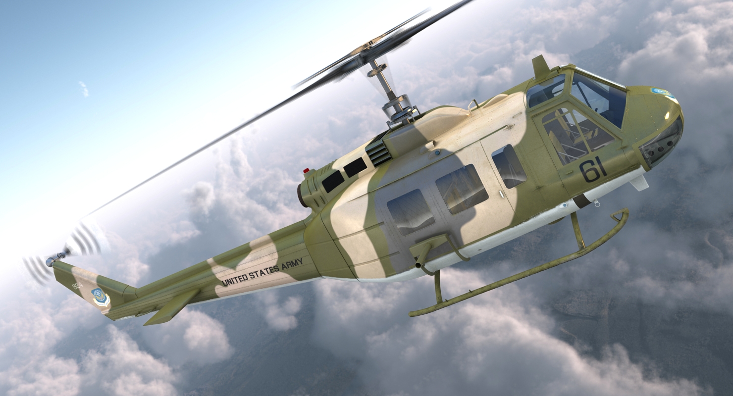 3D model Bell UH 1 Iroquois Camo Rigged