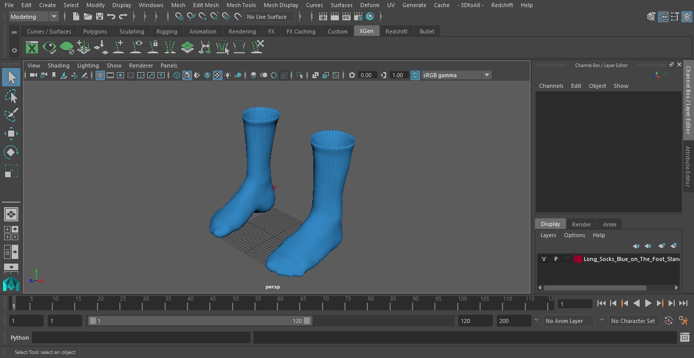 3D Long Socks Blue on The Foot Standing