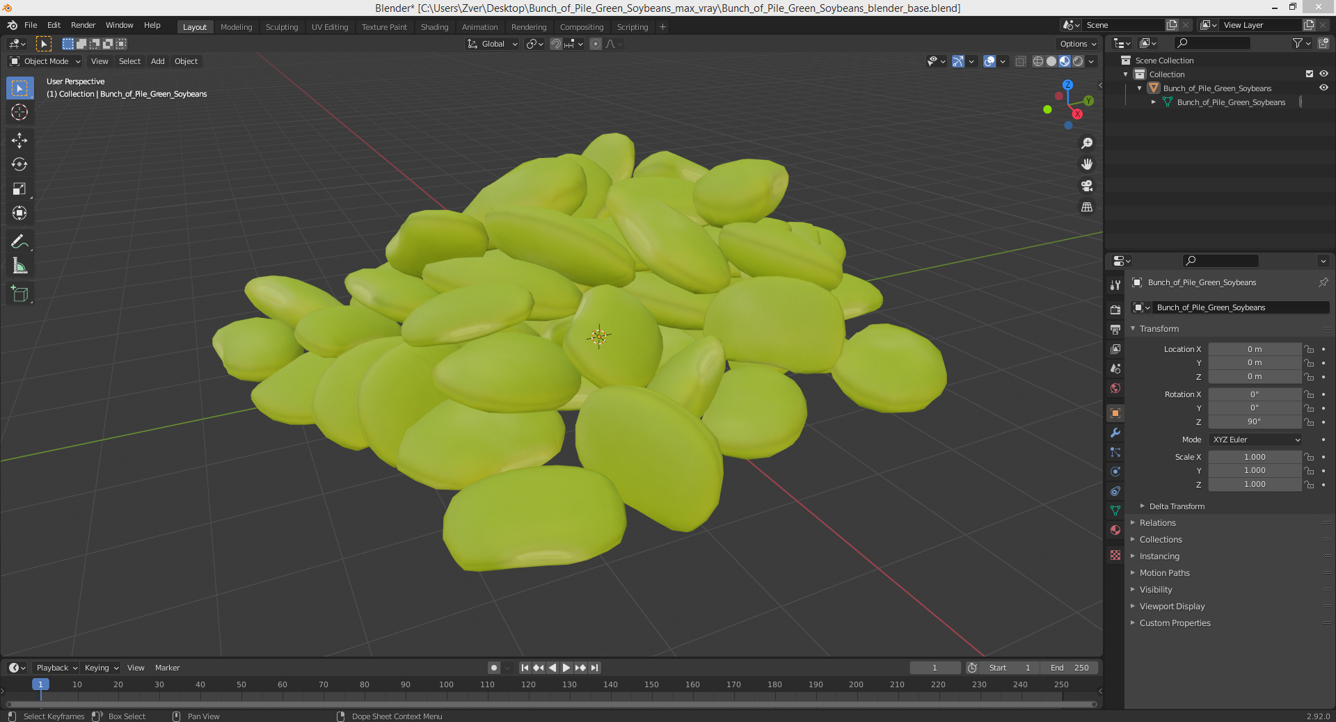 3D Bunch of Pile Green Soybeans model