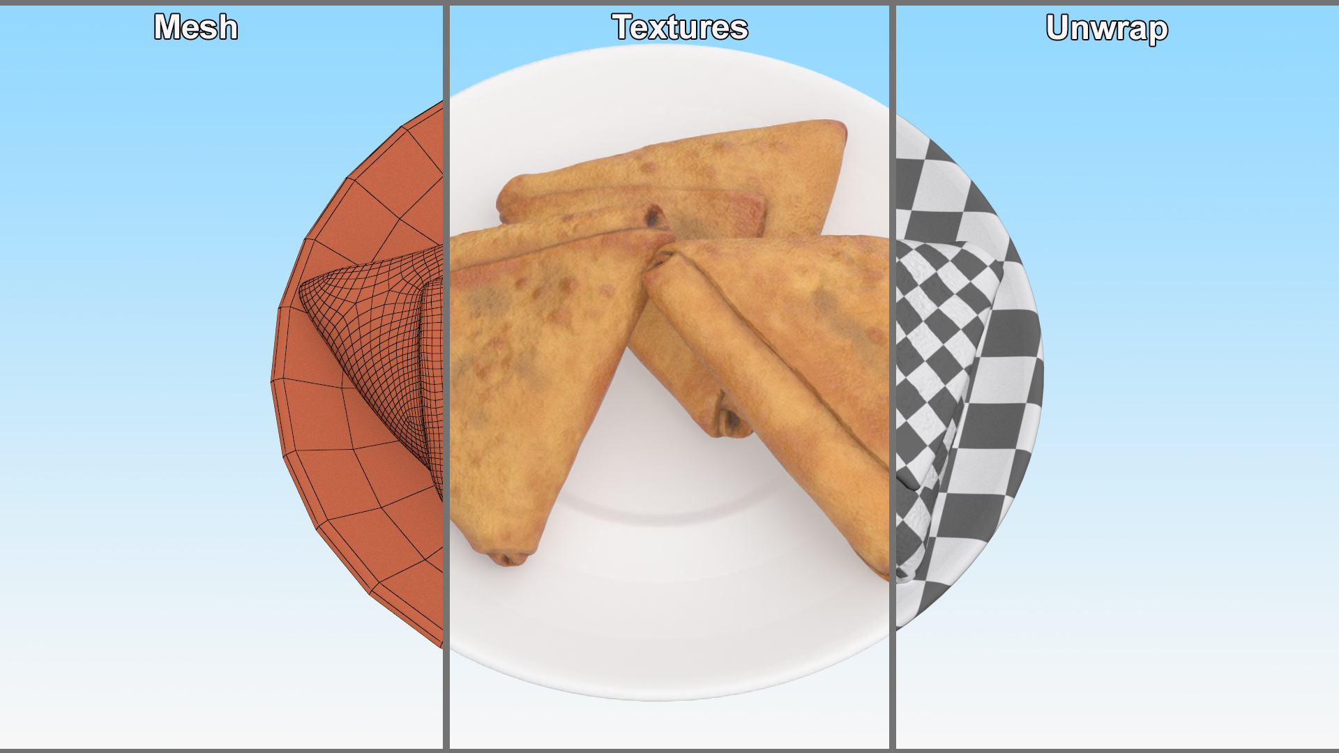 3D Samosa on White Plate