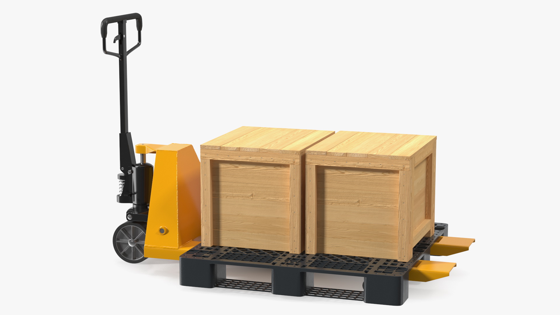 3D Industrial Pallet Jack Yellow with Wooden Crates model