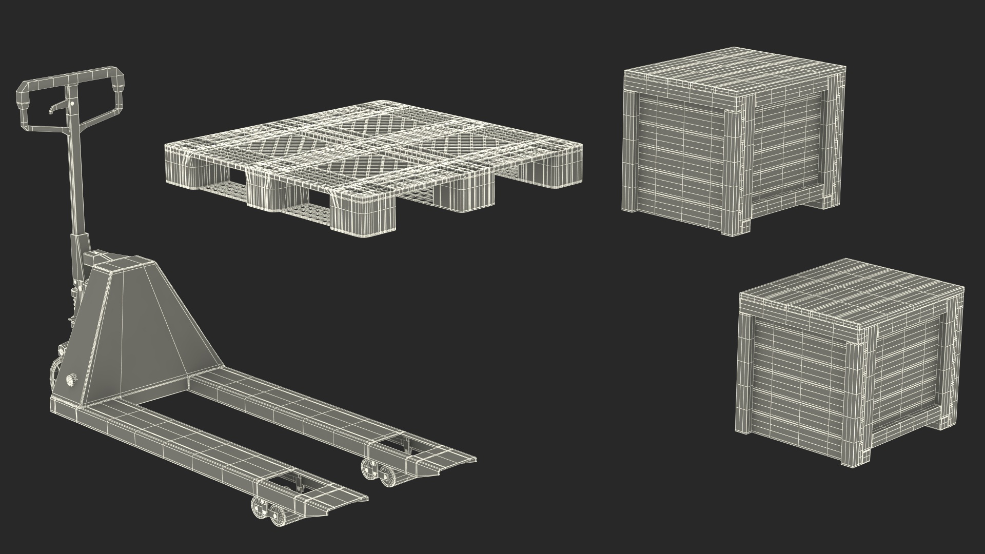 3D Industrial Pallet Jack Yellow with Wooden Crates model