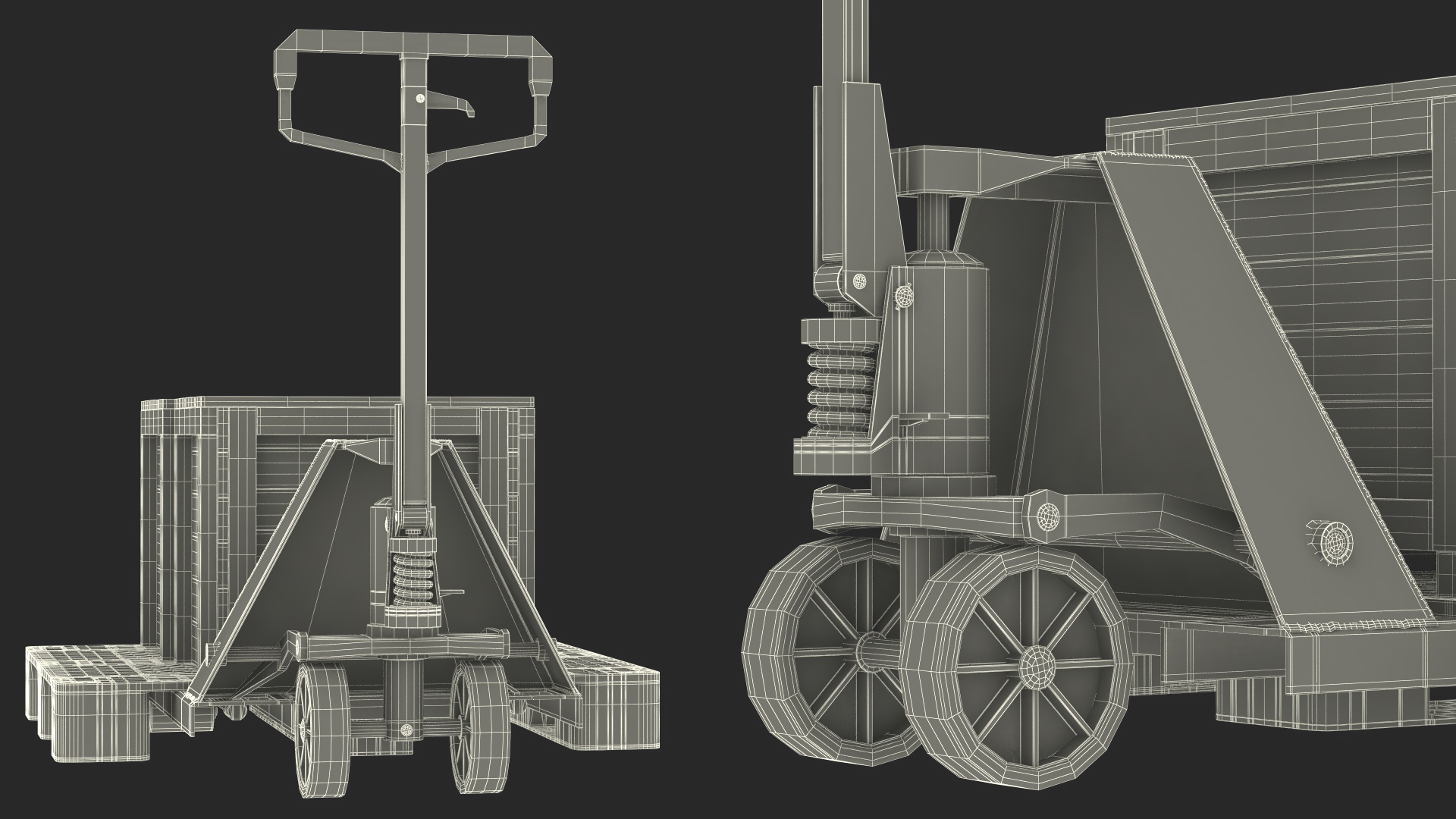 3D Industrial Pallet Jack Yellow with Wooden Crates model