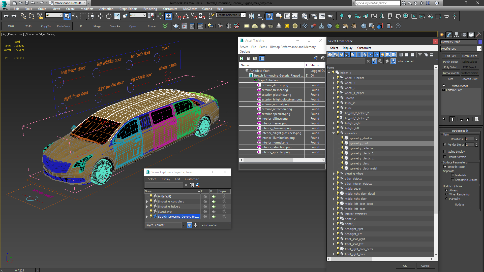 Stretch Limousine Generic Rigged 3D