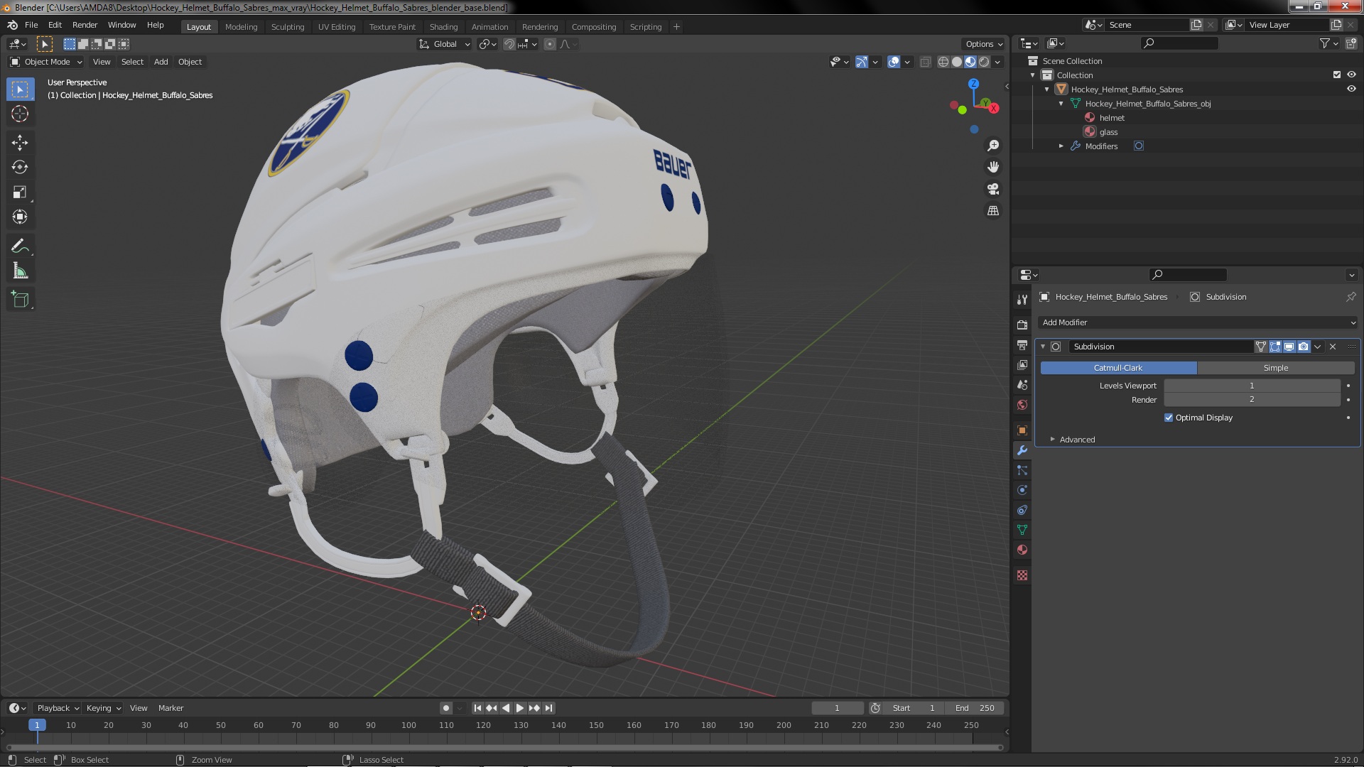 3D Hockey Helmet Buffalo Sabres model