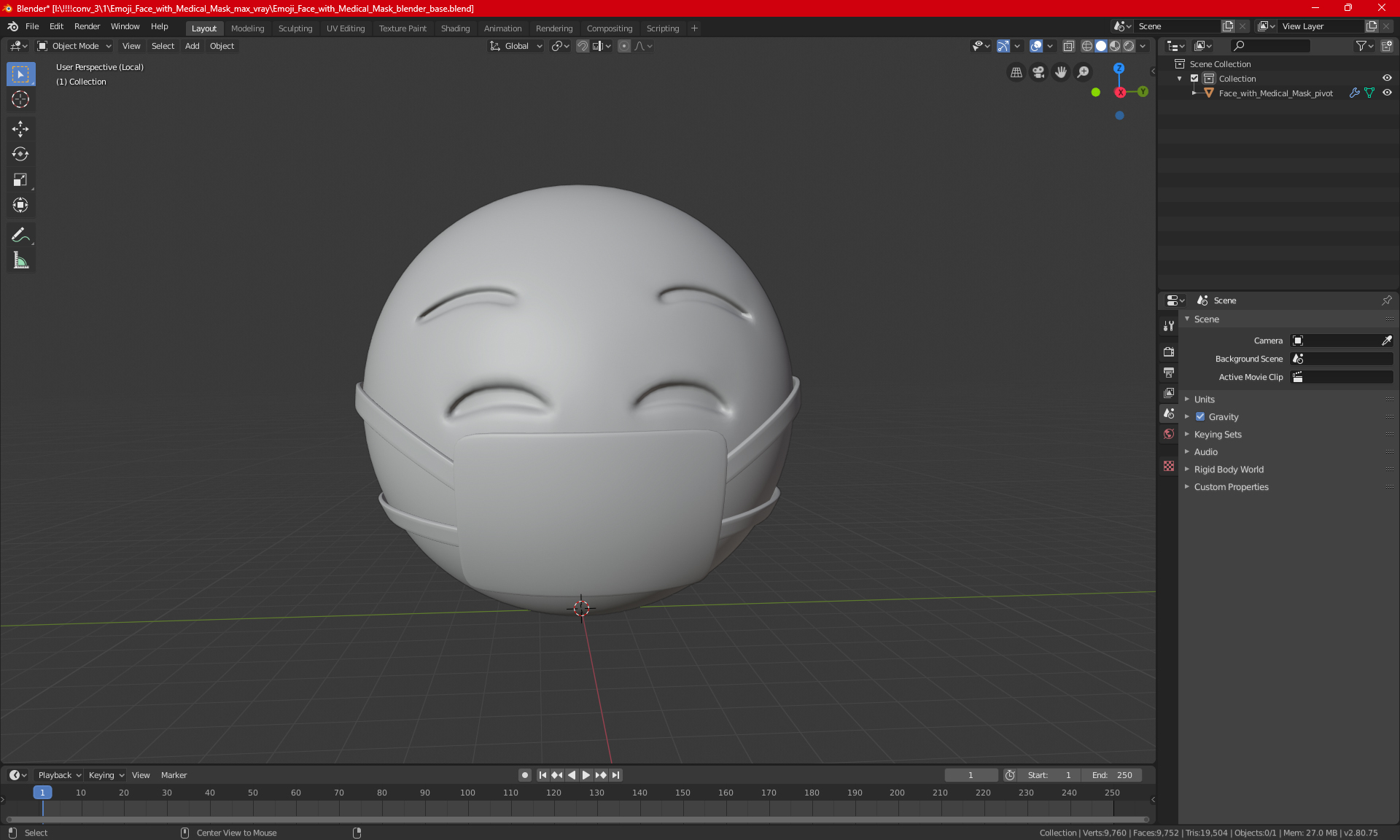 3D Emoji Face with Medical Mask model