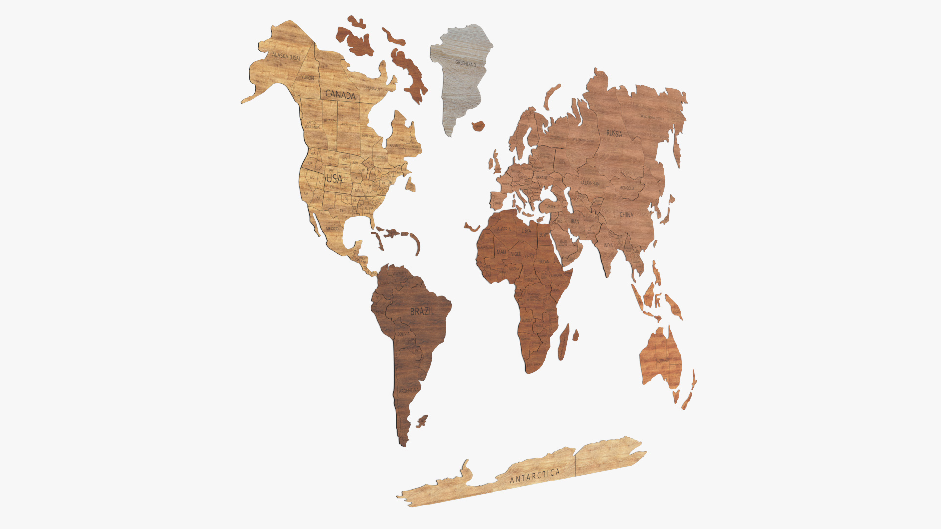 Wood Created World Map 3D