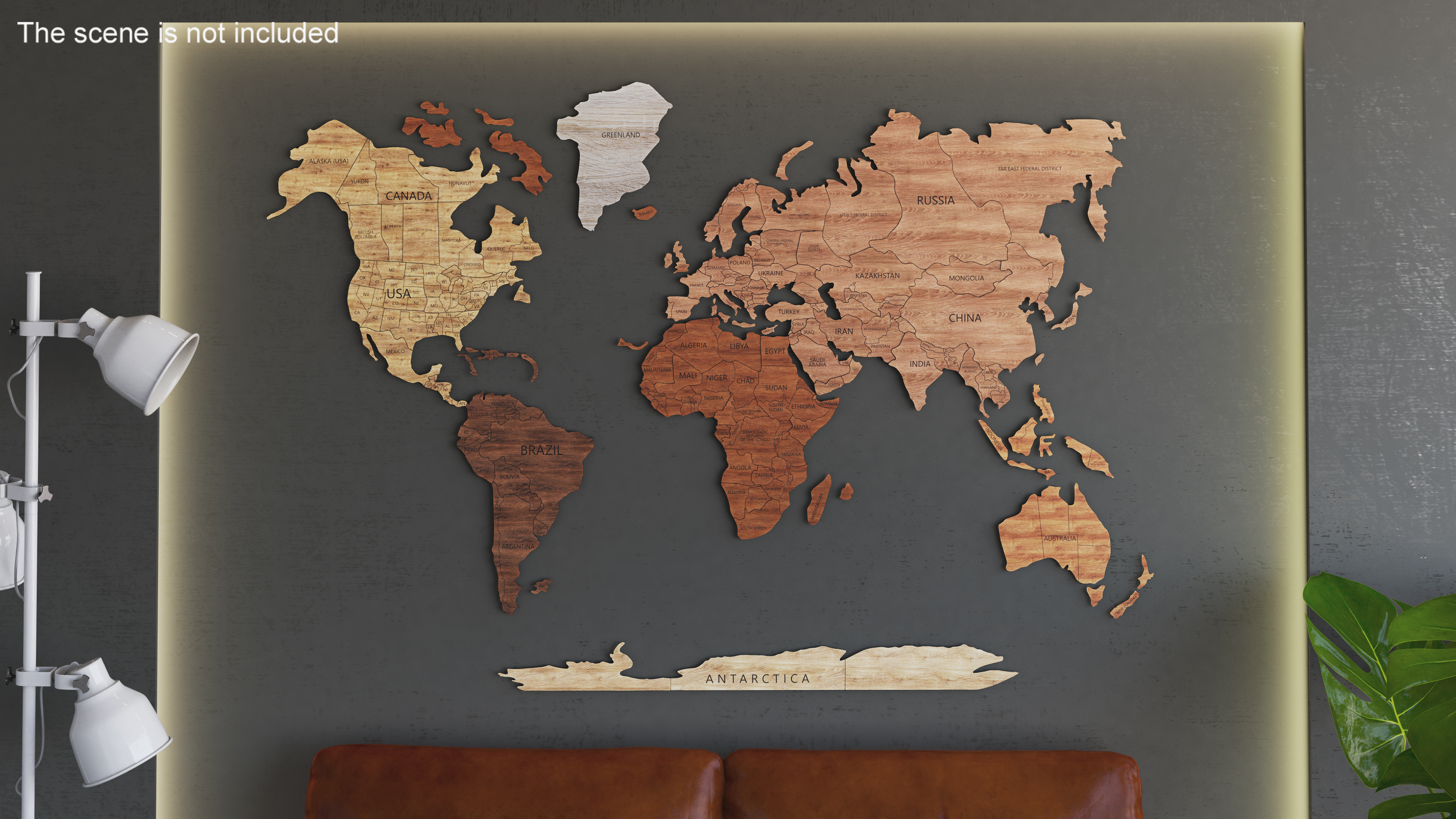 Wood Created World Map 3D