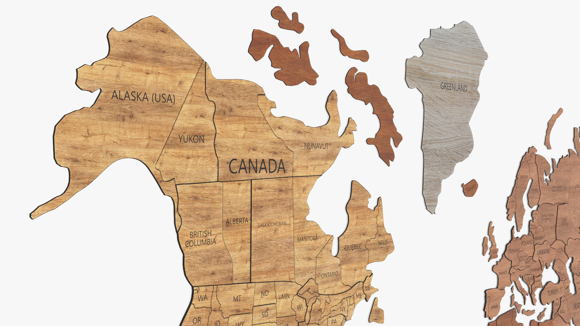 Wood Created World Map 3D