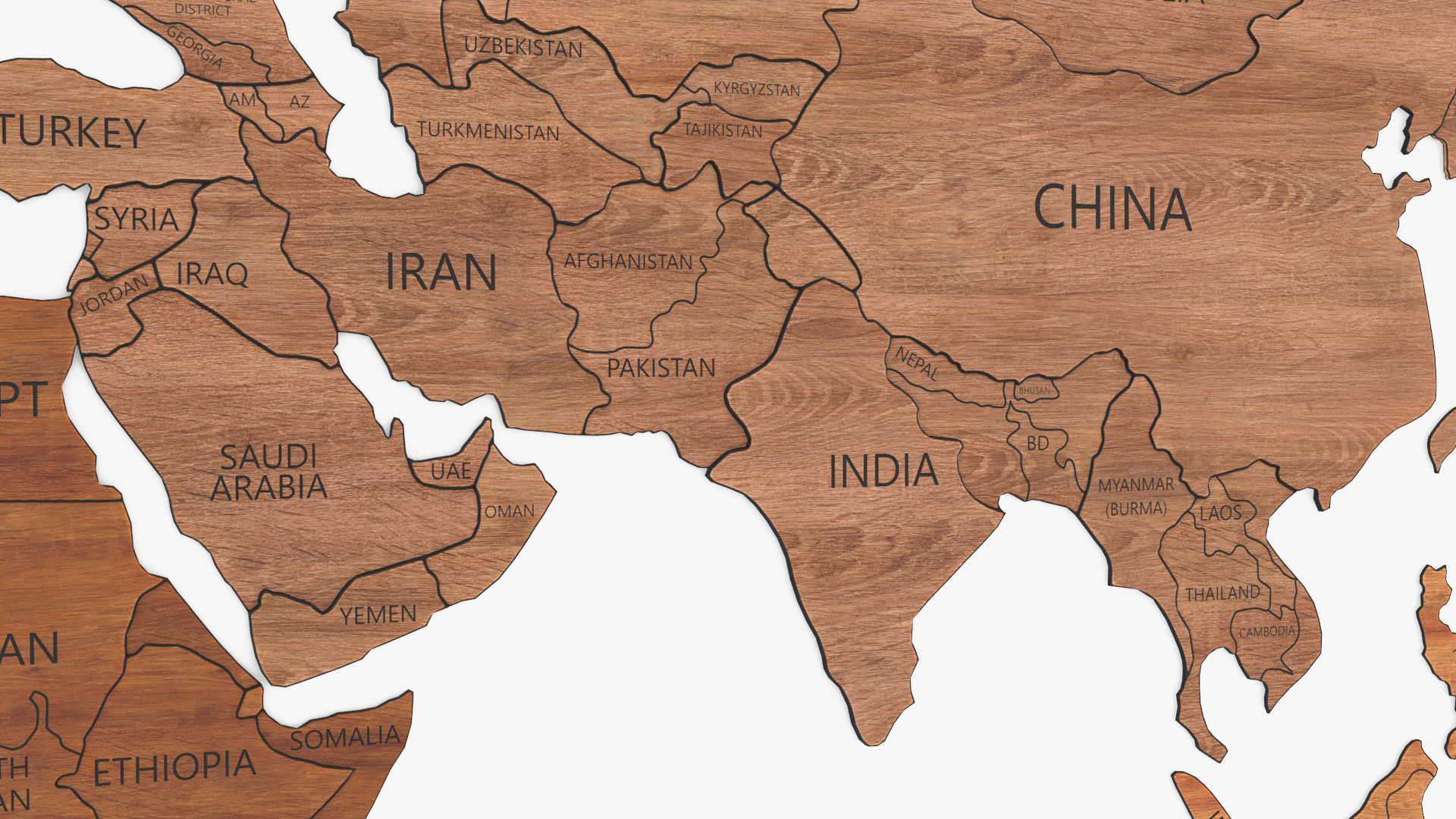 Wood Created World Map 3D